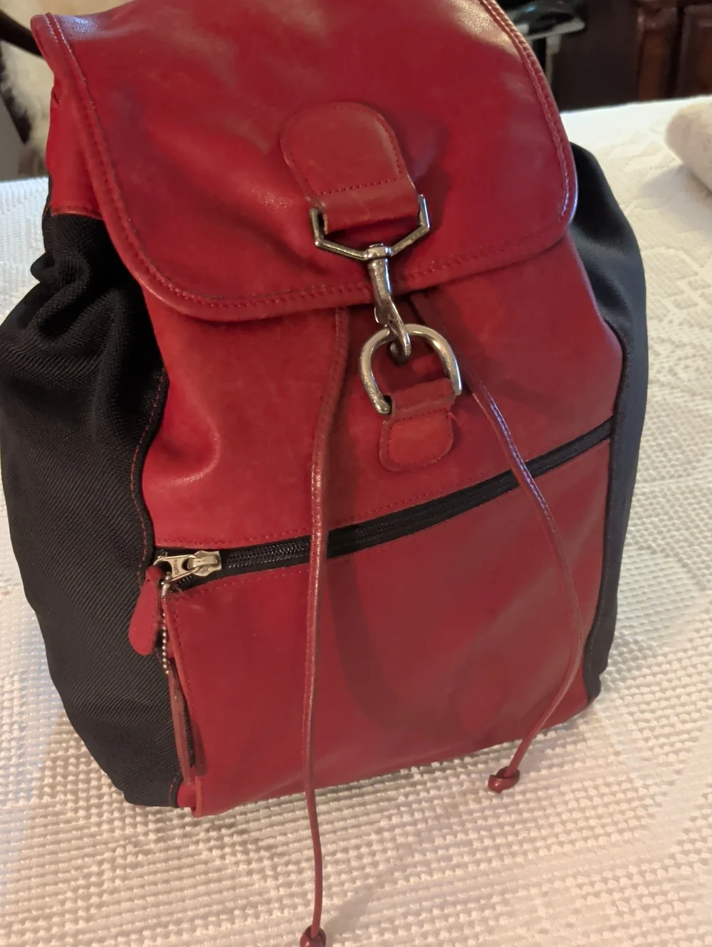 Coach Red Leather & Black Canvas Backpack - Stylish Everyday Bag